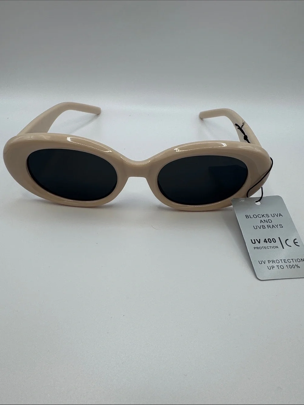Women’s Beige Oval Sunglasses - UV Protection